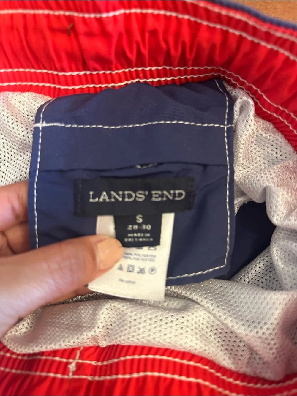 Lands End Patriotic 4th of July blue Embroidered USA Flag Swim Trunks Shorts